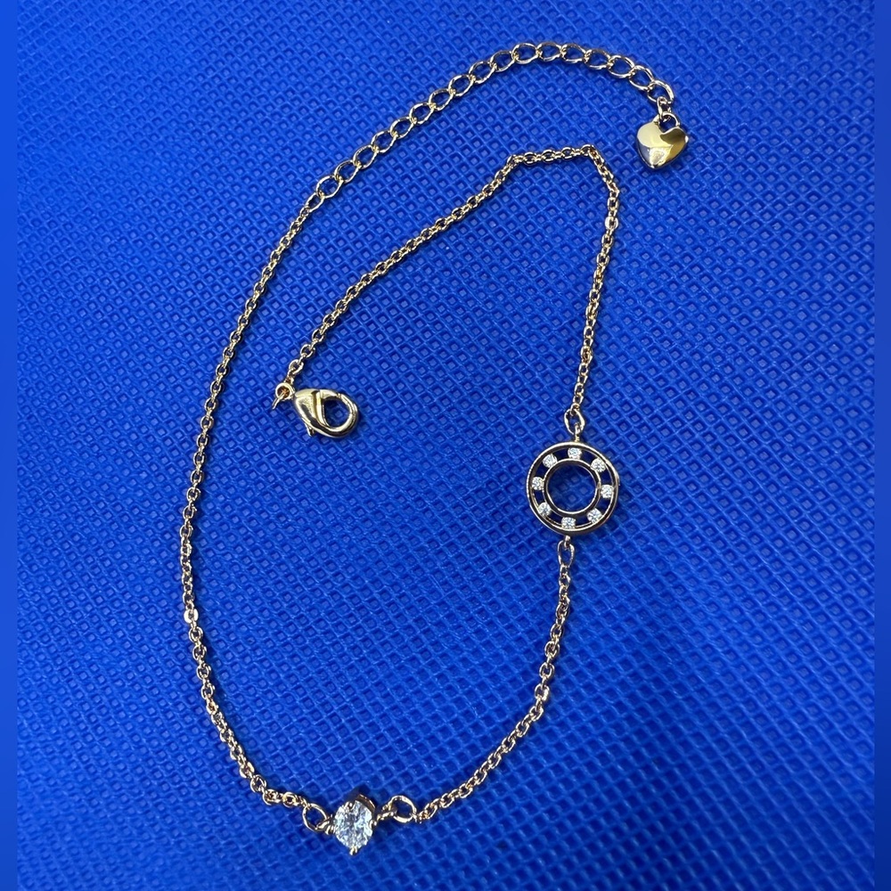 Pretty Bird - 18K Rose Gold Plated Round Baguette Circle Anklet Bracelet 11”